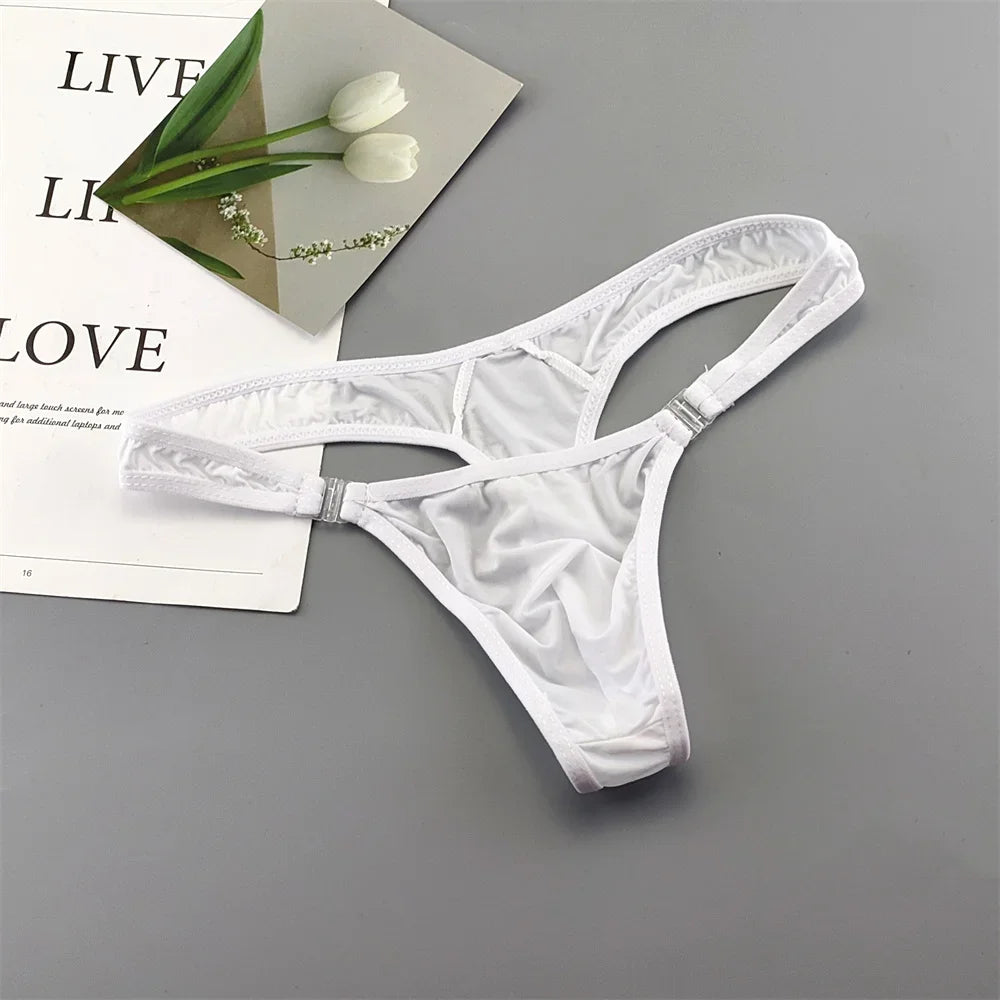 Translucent Buckle Men Thong Nylon and Spandex Sexy U Convex Briefs G-string/Jocks/Tanga/T-back Gay Underwear