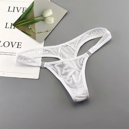 Translucent Buckle Men Thong Nylon and Spandex Sexy U Convex Briefs G-string/Jocks/Tanga/T-back Gay Underwear
