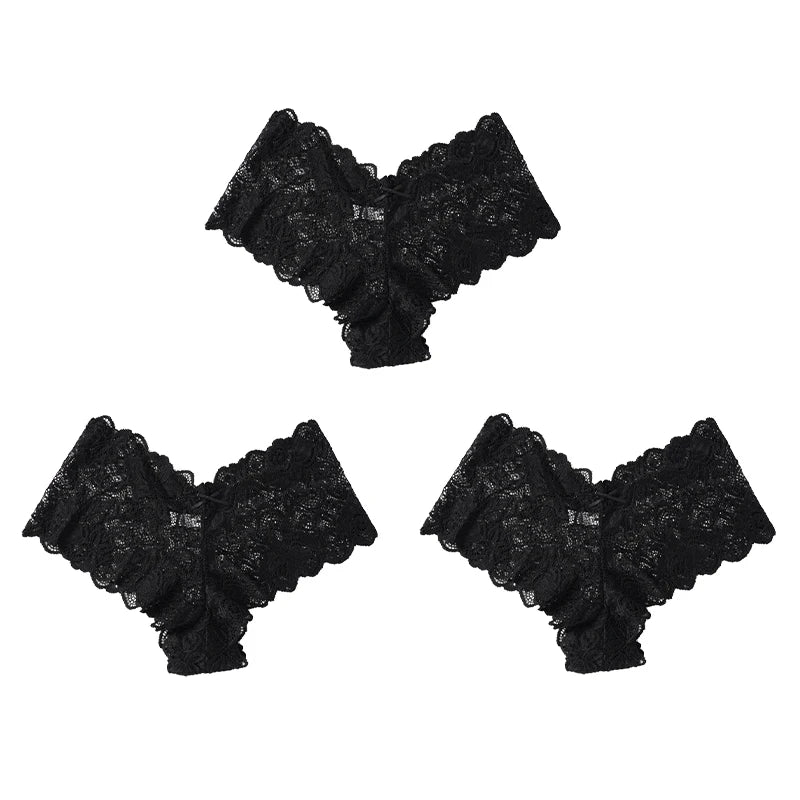 3pcs Sexy Lace Transparent Panties Women Briefs Low Waist Soft Lingerie Comfortable Female Underwear Girls Intimates Panties