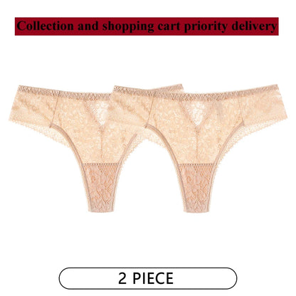 CINOON 2Pcs/Lot Women Sexy Lace Embroidery Panties Low-waist Underwear G String Hollow Out Lingerie Temptation Thong Intimates