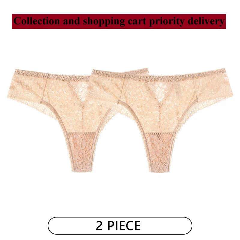 CINOON 2Pcs/Lot Women Sexy Lace Embroidery Panties Low-waist Underwear G String Hollow Out Lingerie Temptation Thong Intimates