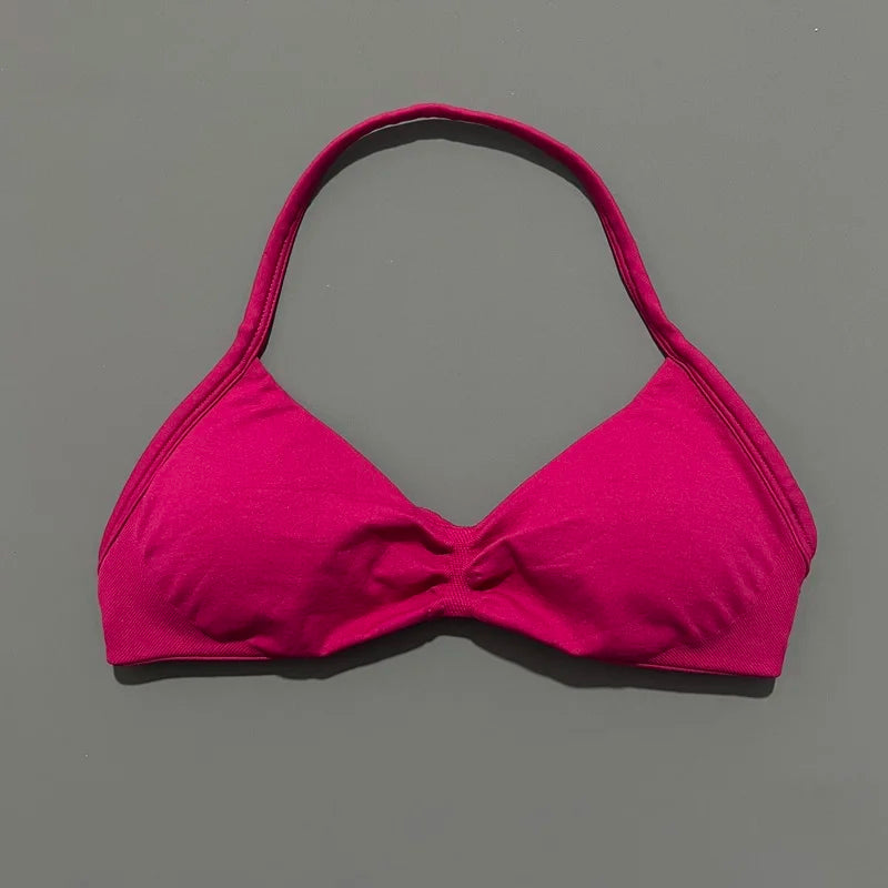 HISTELLO Impact Strappy Bra Gym Top Women High Support Thin Strap Halter Sports Seamless Bras Scrunch Push-up Workout Yoga Tanks