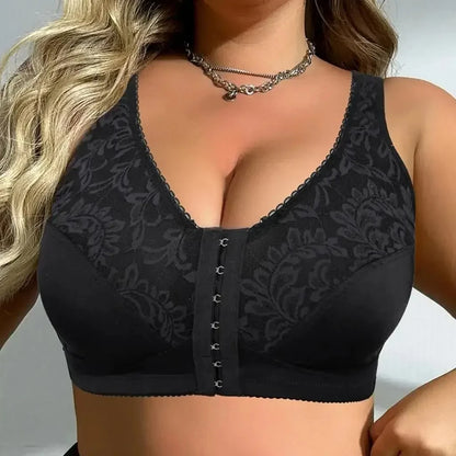 Plus Size Minimizer Bra 5XL Wireless Front Closure, Full Cup Unlined Floral Lace Non-Padded Comfort  Support for Large Bust