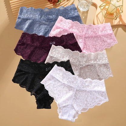 6pcs/SET Women Sexy Lace Splicing Panties High Waist Plus Size Seamless Briefs Hollow Comfortable And Breathable Lingerie S-XXL