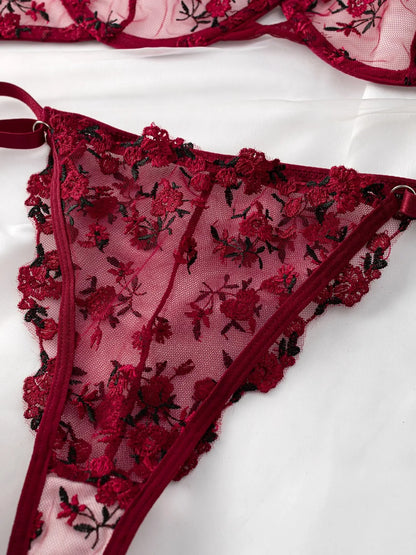 2-Piece Lace Bra Set Women Floral Embroidery Underwear Set Transparent Pink Panty Set 2023 Lingerie Set for Women