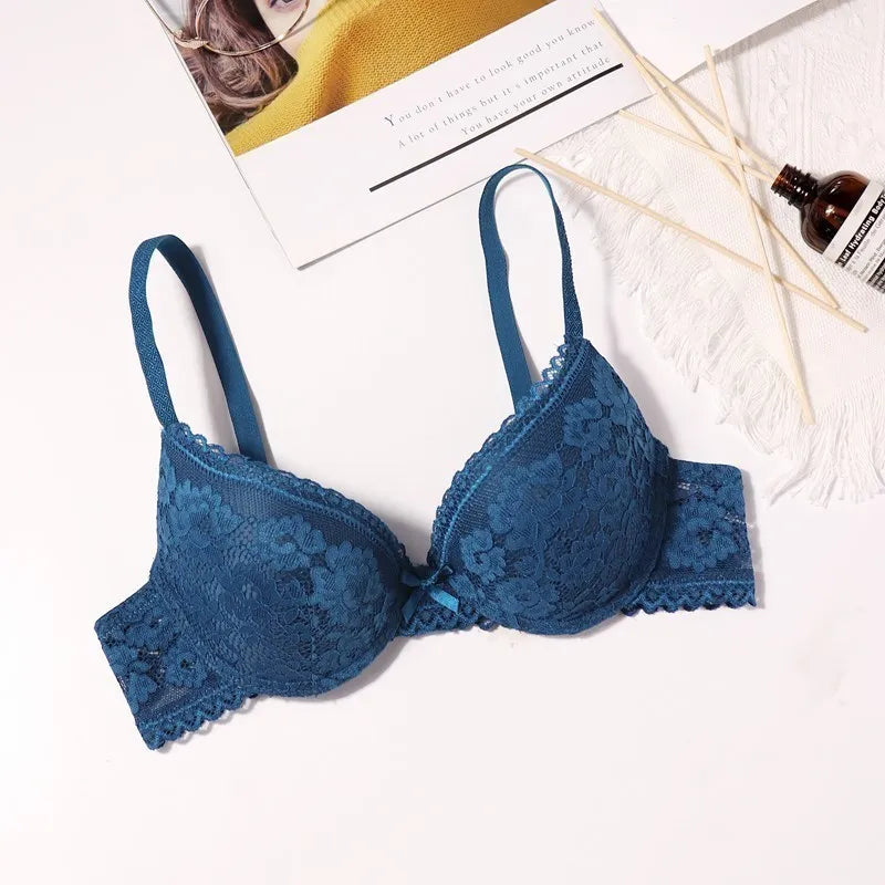 Beauwear 75 80 85 B C Cup Women's 3/4 Cup Plunge Bras Sexy Lace Solid Color Thin Mold Cup Bra Unlined Underwire Bralette 