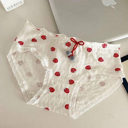 1pcs Bag Hip Bilateral Curled Ice Silk Panties Strawberry Print Low-rise Flashing Ladies Briefs Low-rise Underwear Women 2026