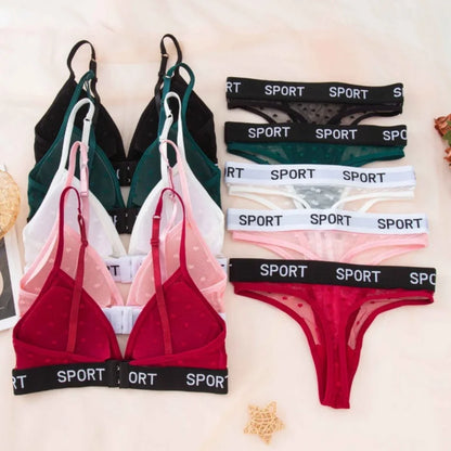 Women Lace Bra Set Sexy Lingerie Push Up Bralette Non-wire Bras Transparent Low Rise Thongs 3/4 Cup Female Underwear Set