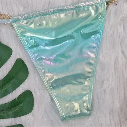 Sexy Halter Shiny Diamond Bikini Women Swimwear Female Swimsuit Laser Metallic Bikini Set Brazilian Bathing Suit Swim Beach Wear
