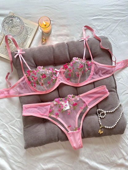 New Sexy Lace Floral Lingerie Set Women's Underwear Transparent Bra Party Sets Lace Lingerie Bra Set Underwear Set S-XL Size