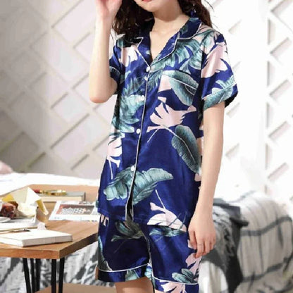 2025 Satin Silk Pajamas Set Women Cartoon Printed Full Sleeve Sleepwear Pijamas Suit Homewear 2 Pieces Loungewear Pjs Plus Size