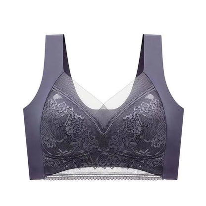 Womens Lace Bra Perspective Bralette Push Up Ice Silk Deep V Bra Sexy Lingerie Tops Plus Size Cup Mom's underwear L-5XL