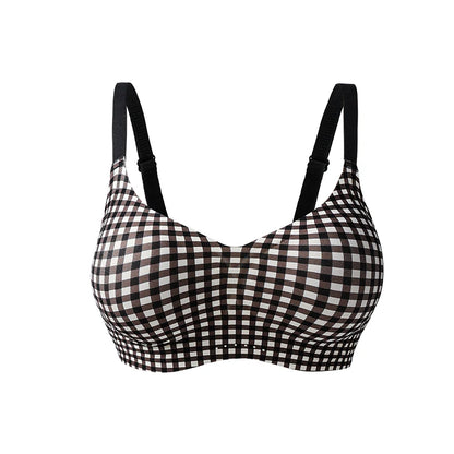 FallSweet Classical Red Plaid Push Up Bra for Women Seamless Wireless Bralette Female Invisible Brassiere Small Breasts Lingerie