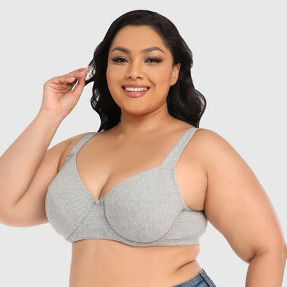 Cotton Plus Size Bra 80-110F Wide Strap Underwire Bra with European Print Ultra Thin Breathable Full Coverage Lingerie for Women