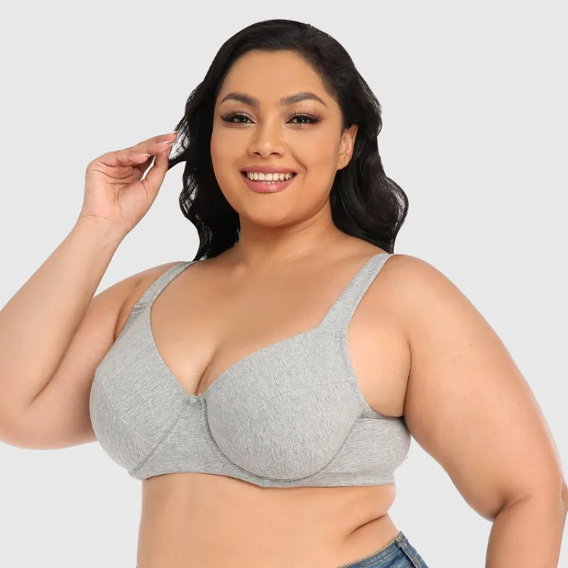 Cotton Plus Size Bra 80-110F Wide Strap Underwire Bra with European Print Ultra Thin Breathable Full Coverage Lingerie for Women