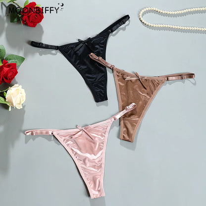 Sexy Satin Adjustable Girls G-Strings Pants Comfort Low Rise Bow Briefs Underwear Seamless Thong for Women Женские Трусы