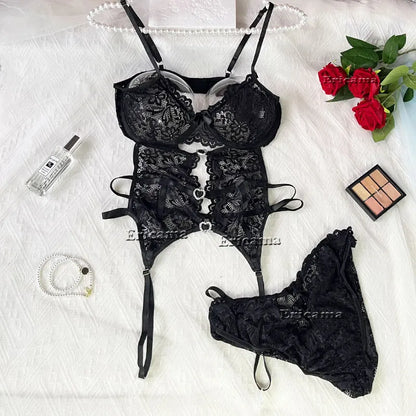 Erotic Sexy Lace Bra And Panty Underwear Set For Woman Transparent Lace Bra Exotic Lingerie Sets  Porn Sensual Luxury Lingerie
