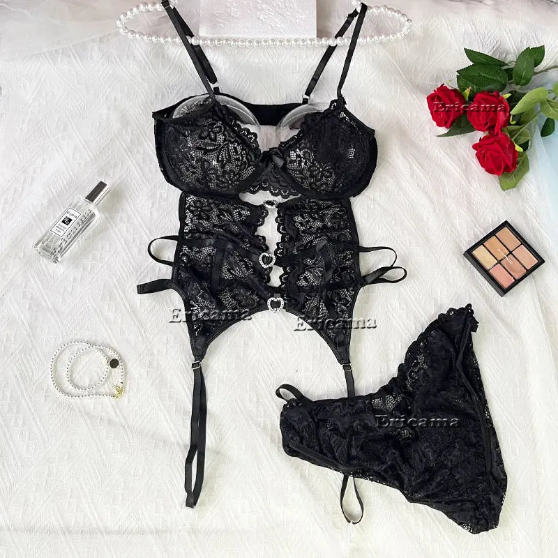 Erotic Sexy Lace Bra And Panty Underwear Set For Woman Transparent Lace Bra Exotic Lingerie Sets  Porn Sensual Luxury Lingerie