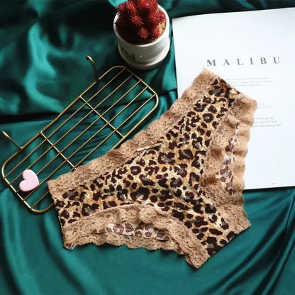 European and American Seamless Silk Skating Silk Printing Ladies Low-waist Leopard-print Panties Women's Lace Women's Briefs