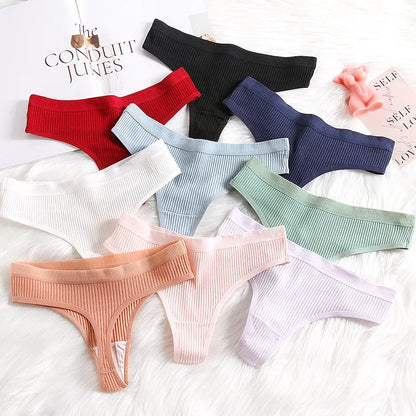 4Pcs Women's Panties Fashion Striped Thongs Soft Cotton Underwear Ladies Sexy Lingeries Sports Breathable G-Strings Cozy T-Back
