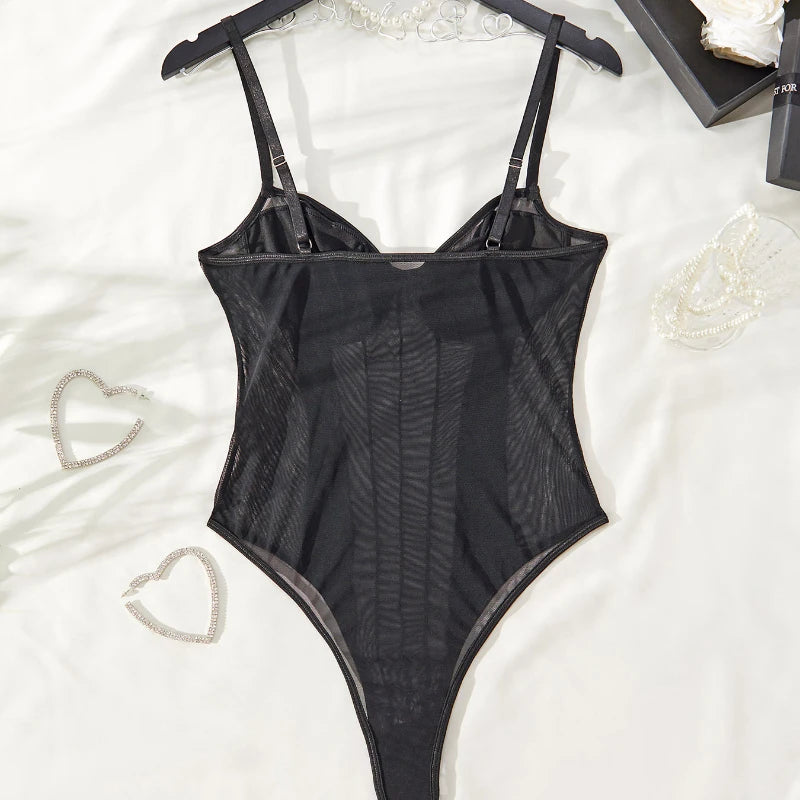 Sexy Bodysuit Lingerie Tight Fitting Women Deep V-neck Shaping Adjustable Shoulder Straps Reinforced Sexy Soft Padded Bra Top