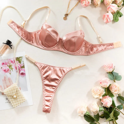 Krasapt Sexy Satin Lingerie 2 Pcs Sets Fancy Patchwork Bras And Thongs Underwear Suits Attractive Bilizna Intimate Erotic Set
