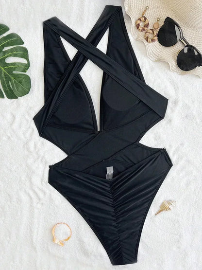 Scrunch Butt Swimsuits Deep V Neck Cross Backless One Piece Swimsuit Women Swimwear Female Monokini High Cut Bathing Suit Swim