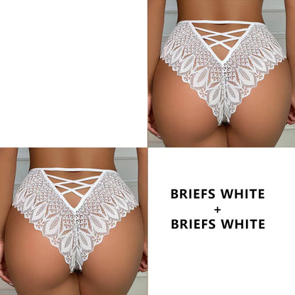 CINOON 2PCS/Set New Panties Women Lace Underwear Sexy Low-Waist Briefs Hollow Out G String Underpant Embroidery Female Lingerie