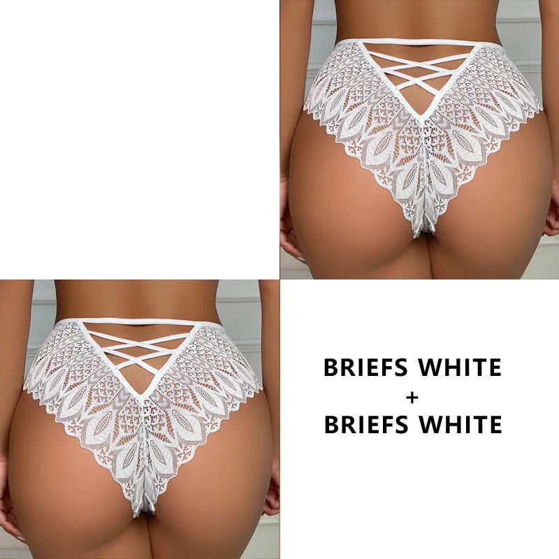 CINOON 2PCS/Set New Panties Women Lace Underwear Sexy Low-Waist Briefs Hollow Out G String Underpant Embroidery Female Lingerie