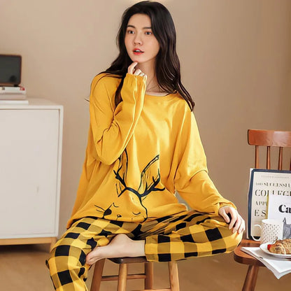 Spring and Autumn New Ladies Pajamas Homewear Set of Long-Sleeved Autumn and Winter Homewear Women Plus Size Pajamas Set