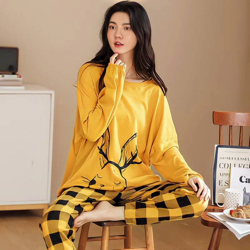 Spring and Autumn New Ladies Pajamas Homewear Set of Long-Sleeved Autumn and Winter Homewear Women Plus Size Pajamas Set