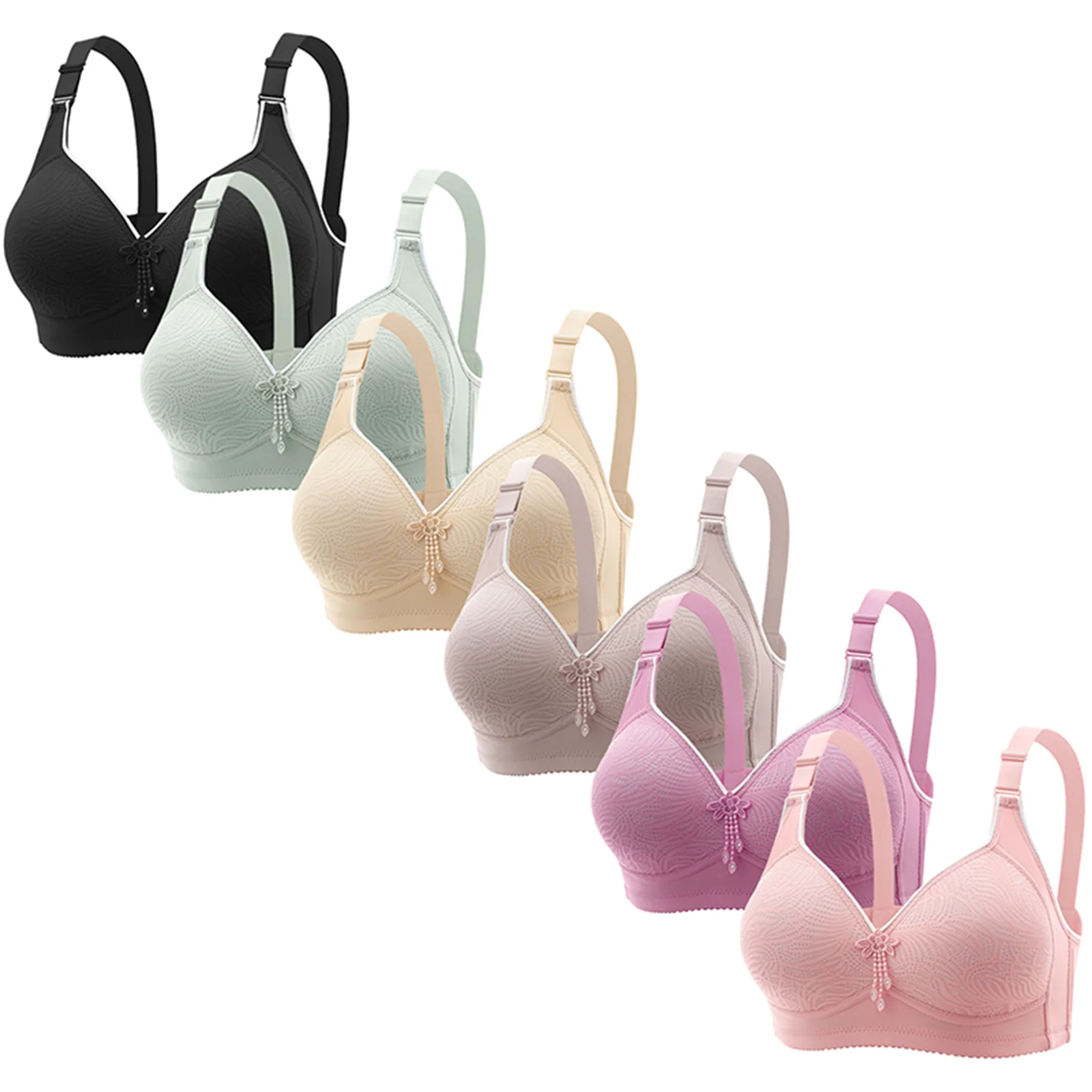 6 Pieces / Color Women' Sexy Lace No Wire Bras Plus Size Adjustable Shoulders Strap T-Shirt Bra For Cup A B C D