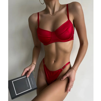 Krasapt Sexy Satin Lingerie 2 Pcs Sets Fancy Patchwork Bras And Thongs Underwear Suits Attractive Bilizna Intimate Erotic Set
