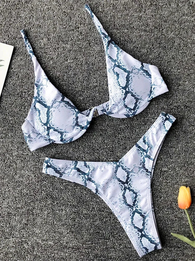 Sexy Neon V-bar Underwired Bikini 2025 Female Ribbed Swimsuit Women Thong Swimwear Two-pieces Bikini set Push up Bathing Suit