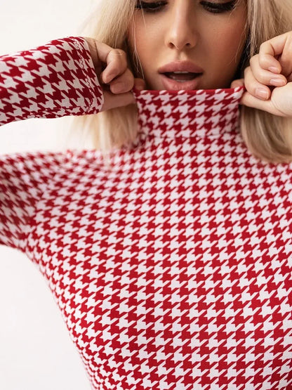 Spring/summer women's tights tops fashionable long-sleeved printed bodysuits