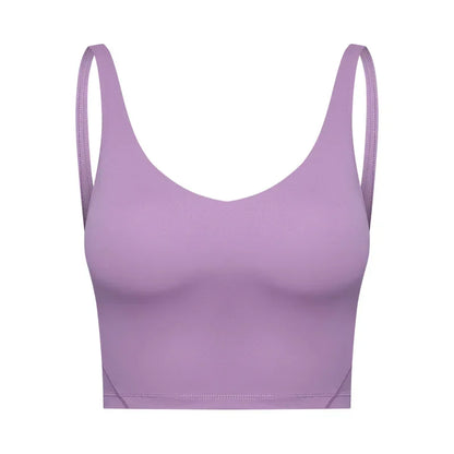 SHINBENE Women's V-neck Slimming Fitness Long-sleeve Padded Short-sleeve Sports Bra Yoga Bra Classic Athletic Tank Top