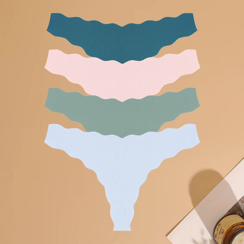 4pcs Seamless Knitting Underwear Women Ultra-Soft Panties Sexy Breathable Solid Thongs Female Low Waist Stretchy G-String T-Back