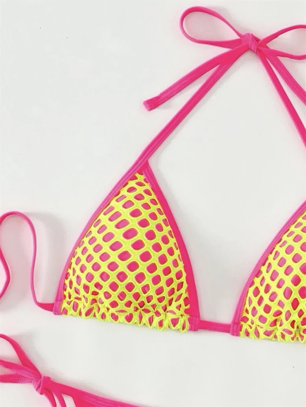 Y2K Holes String Bikini Thong Halter Backless Sexy Triangle Mesh Swimsuit Vacation Swimwear Push Up Women Beachwear Bathing Suit