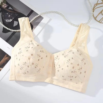Front Closure Cotton Bra for Women Breathable Soft Brassiere Wire Free Thin Cup Bralette Sleeping Lingerie