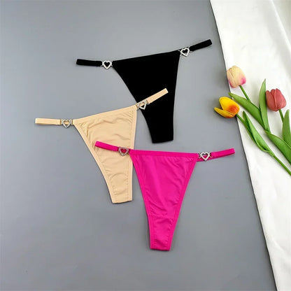 3 Pcs Thin Strap Nylon Thong Women Low Waist Sexy Rhinestone Buckle Underwear Ladies Seamless Ice Silk G-string Panty Plus Size