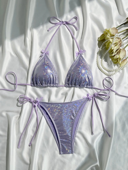 Shiny Pink Micro Bikini Set Mujer Women Sexy Push Up Thong Swimsuit Summer Bathing Suit Bandage Holiday Swimwear Women Biquine