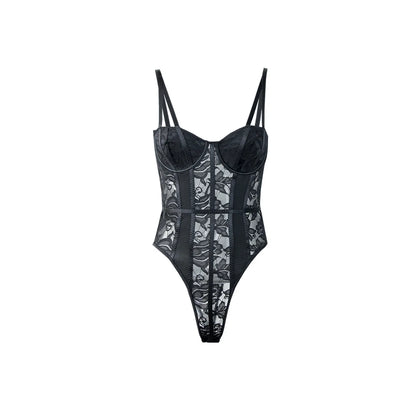 Lace Bodysuit for Women Sexy Bodies Elegant Women's Top 2025 Autumn New Solid Bodycon Ribbed Bodysuits