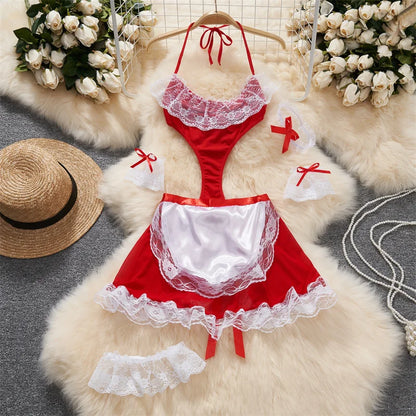 Women Strap Hollow Out Backless French Style Striped Erotic Playsuits Cosplay Slim Fit Underwear Black Lingerie Sexy Bodysuits