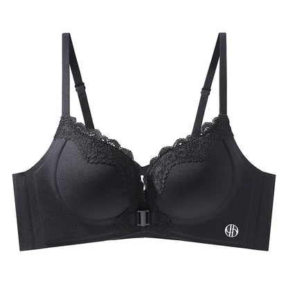 Front Closure Push Up Bras for Women Padded Sexy Small Bust Plunge Lace Leopard Print Underwire Bralette