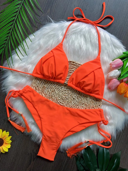 RUOTONSEPT Sexy Solid Color Bandage Bikinis Set Women's Swimsuit Two-piece Triangle Swimwear Bathing Suit Brazilian Biquinis