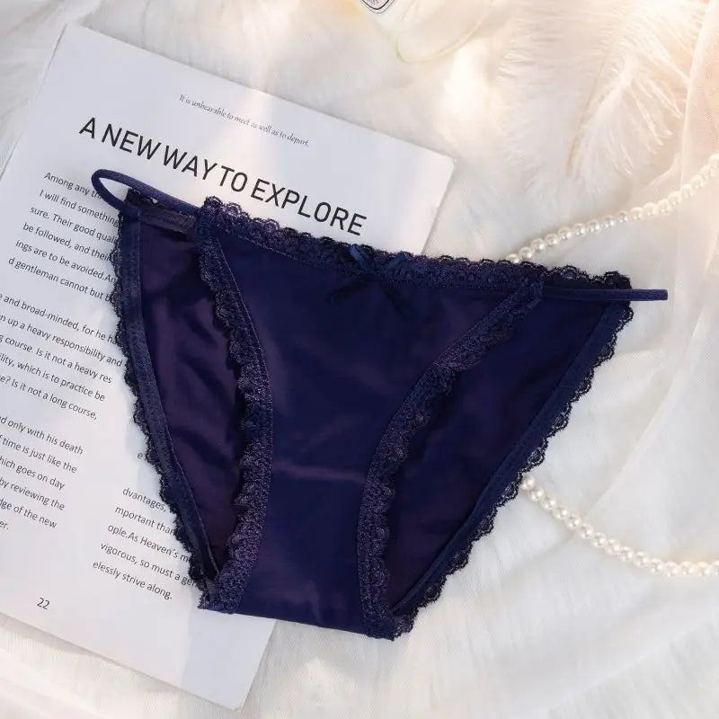 Ice Silk Women's Panties Lace Low Waist Sexy Thong Underwear Summer Solid Color Briefs Bikini G-String Ladies Lingerie