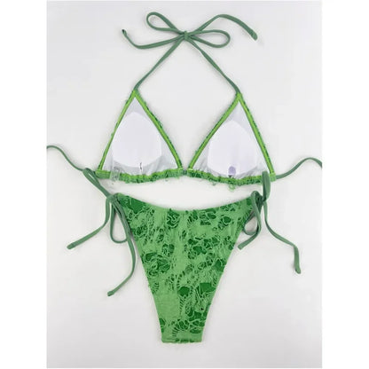 Gothic Grunge Swimsuit Distressed Micro Bikini Y2K Bathing Suits Halter Strappy Lace Up 2026 Trend Woman Punk New Beach Swimwear