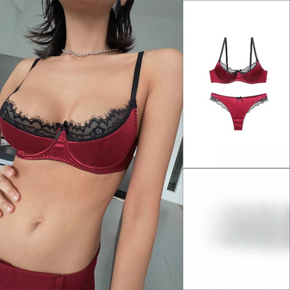 Sexy Bra Brief Sets Satin Patchwork Lace Lingerie Set for Women Push-up Breast Collection Anti Sagging Bra Underwear Women Set