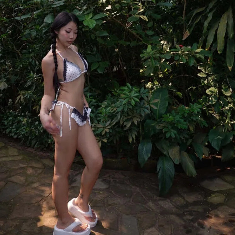 Swimsuit Pure Desire Hot Girl Island Vacation Storm Point Element Ear Edge Splicing Bikini Set Summer Set Tie Sexy Lace