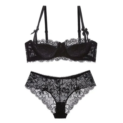 MOYISU Rabbit Ear AB Cup Pure Desire Girl Bra Set | Pull-up Bra with Bow | Breathable French lace Bra | Anti-slip Cup Date Night